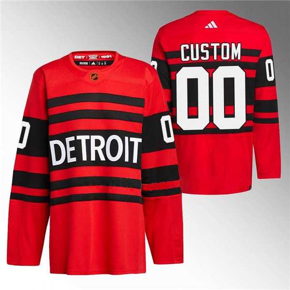 Mens Detroit Red Wings Custom Red 2022-23 Reverse Retro Stitched Jersey